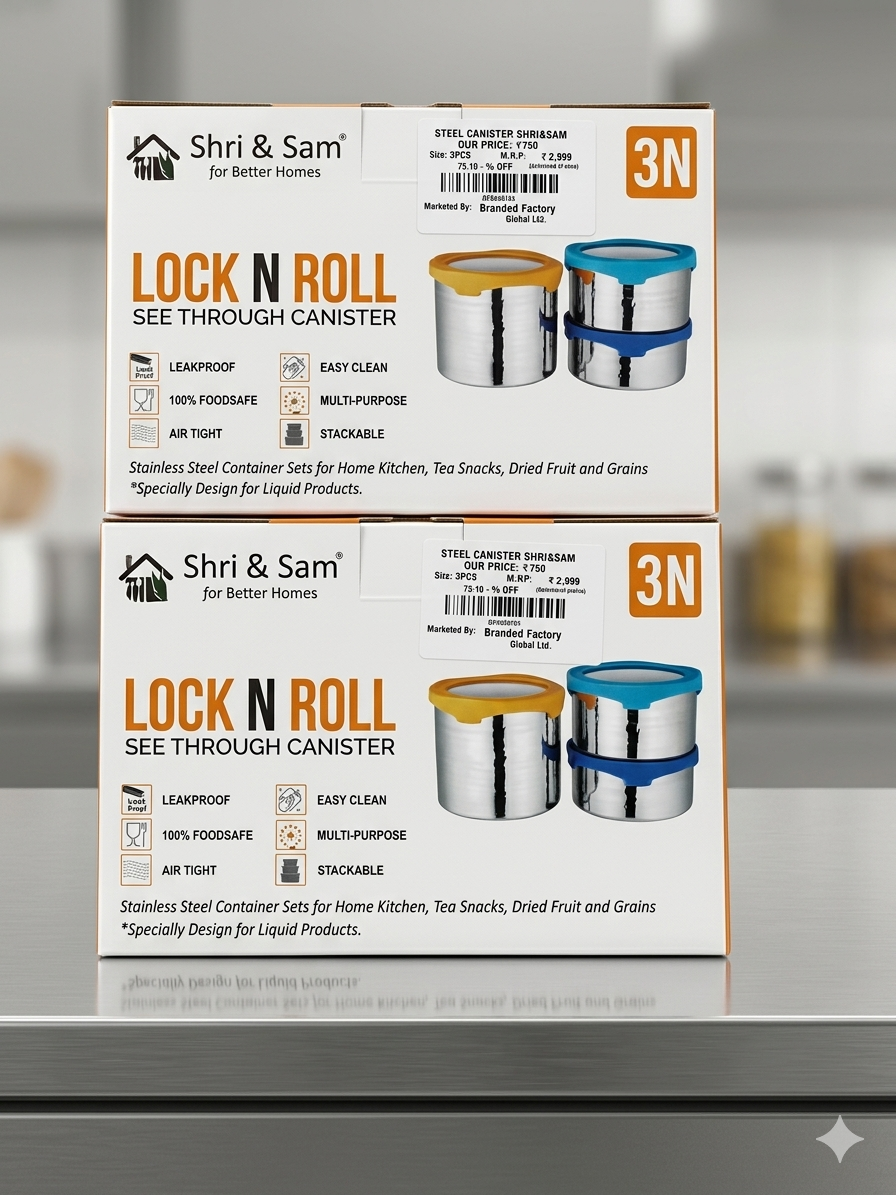 Shri & Sam Lock & Roll Tiffin 3 Pcs Set
