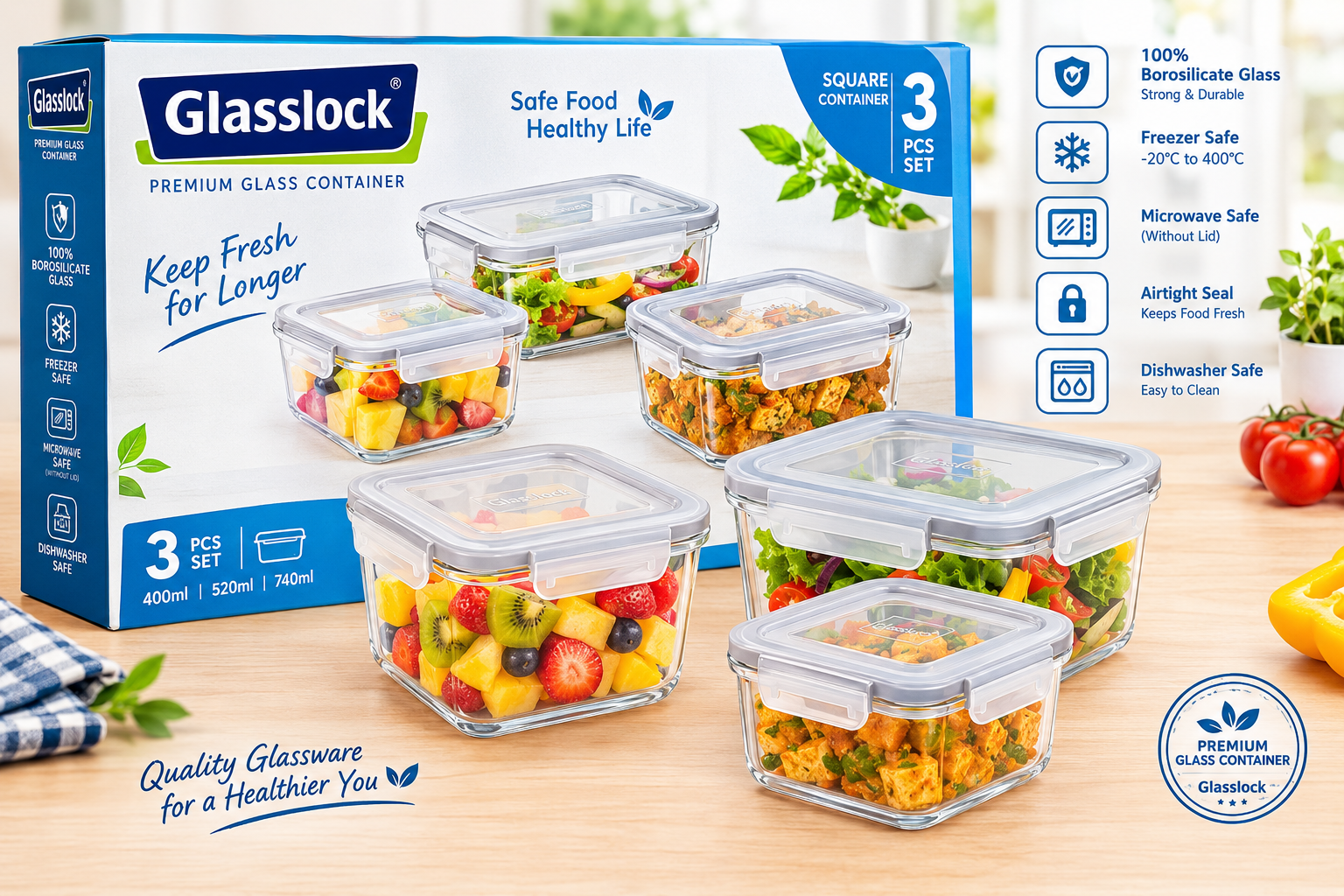 SQUARE CONTAINER 3PCS Set of 3