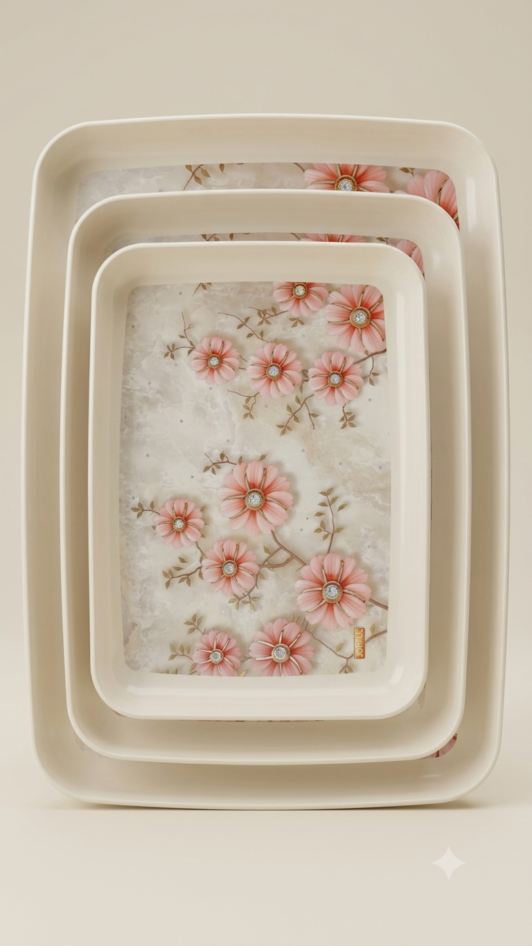 SERVING TRAY 3 PCS Set of 2
