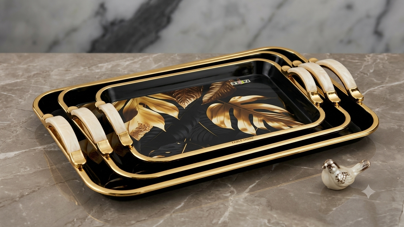 SERVING TRAY 3 PCS Set of 2